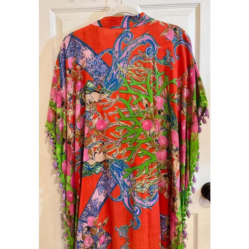 ANTICA SARTORIA FLOWER GARDEN GREAT BEADWORK Cotton Caftan, Coverup, Tunic OS - Picture 8 of 9